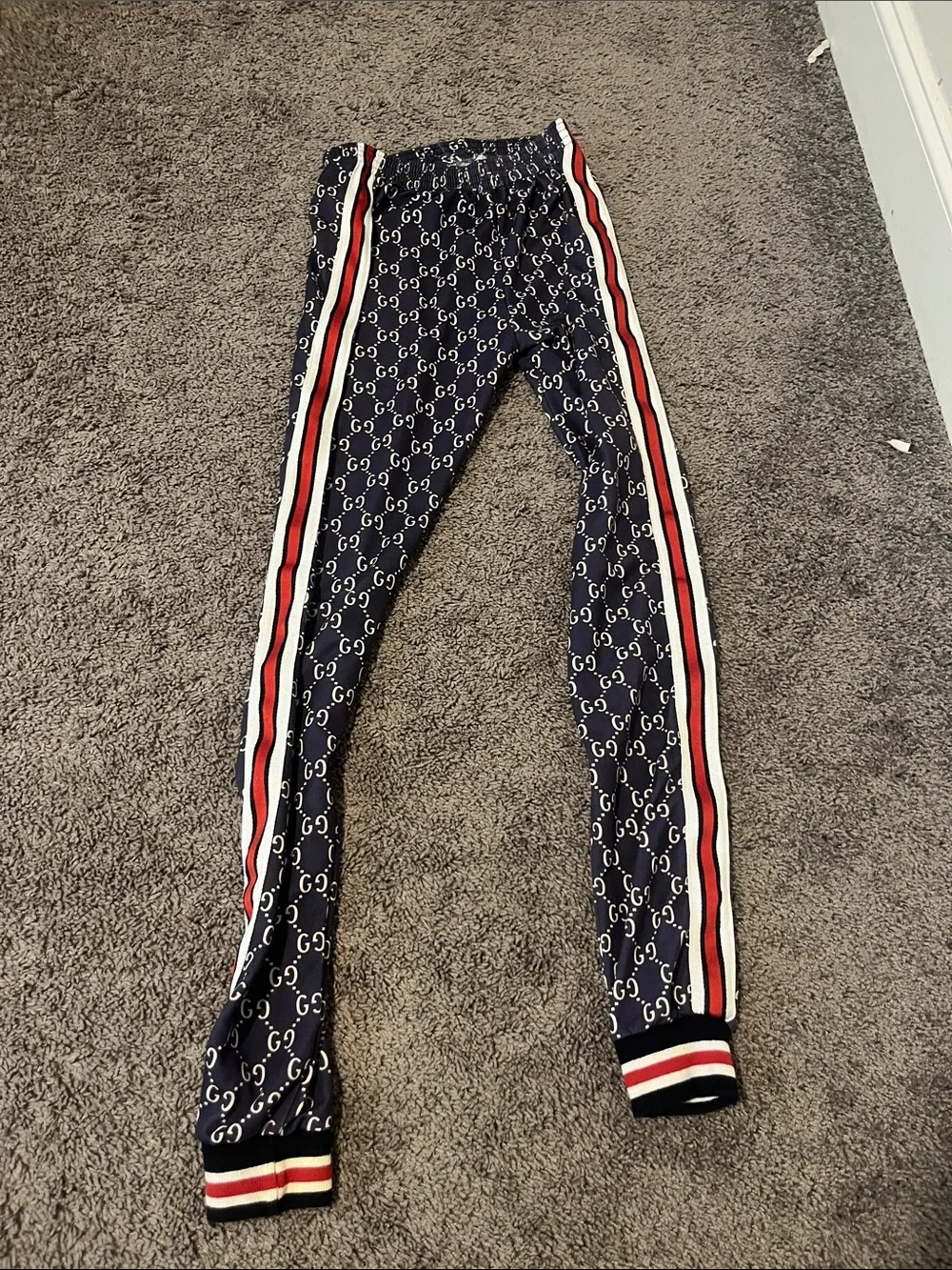 Gucci navy purple GG Logo Joggers with Red & White Stripe
